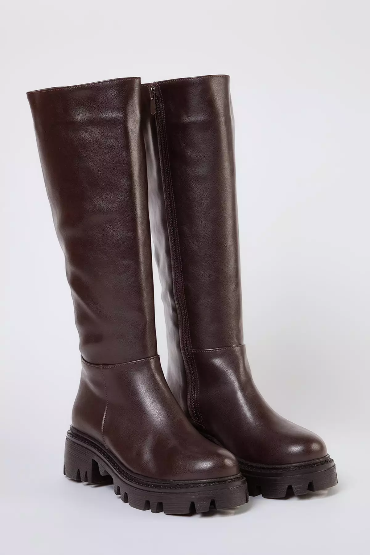 Dark Brown Thick Soled Women's Zippered Boots Takaw25Cz00005