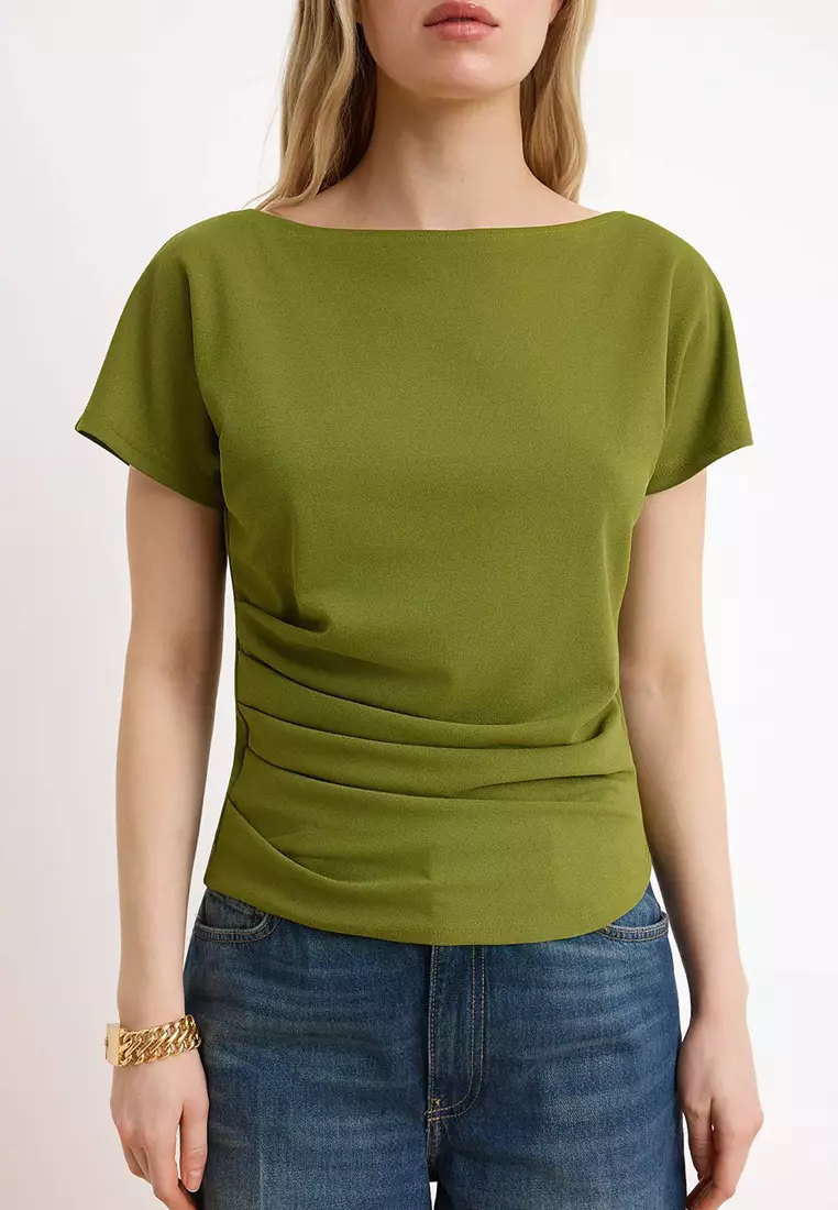 Boat Neck Ruched Top