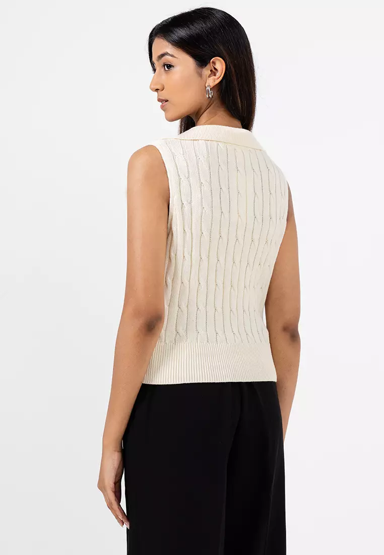Erin Collared Cable Knit Top