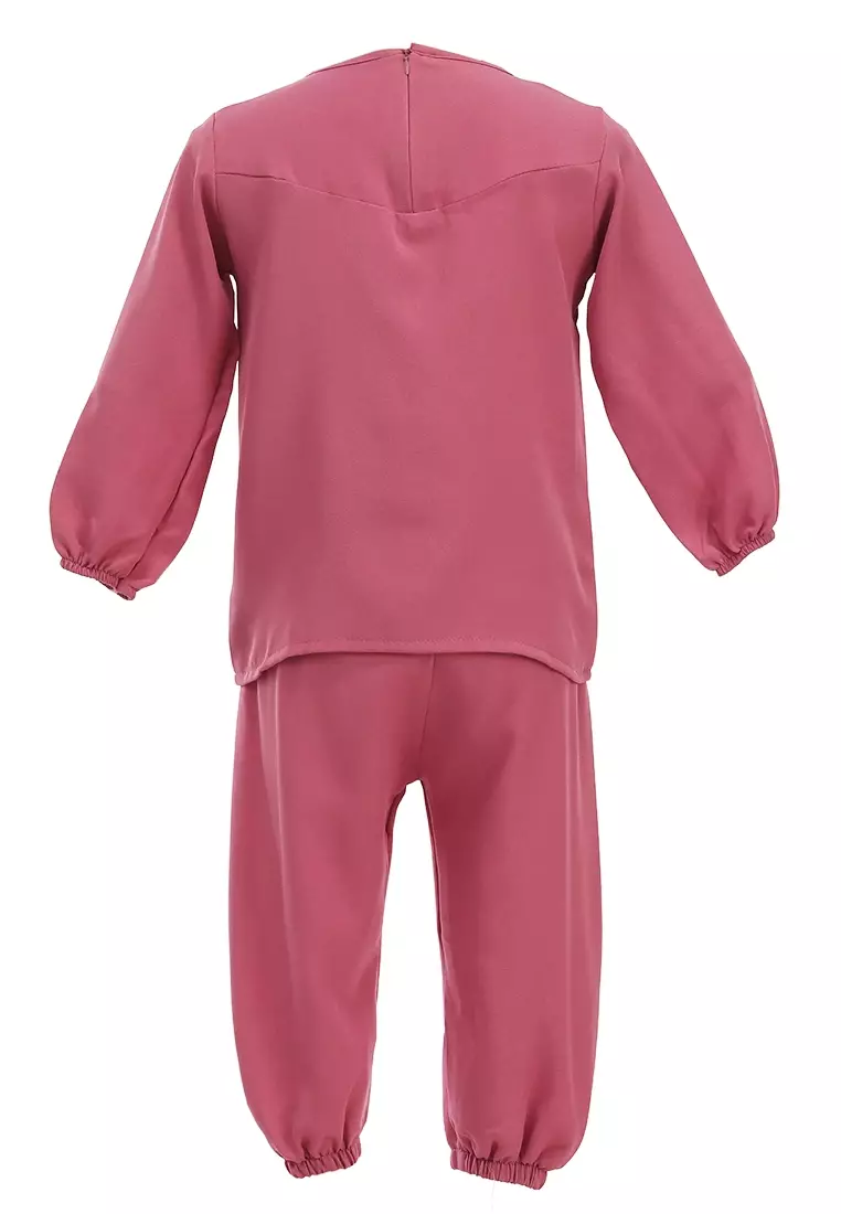 Jourell Setelan Anak Perempuan Lengan Panjang Kids One Set Motif Polos Material Cotton ORIGINAL - Peach