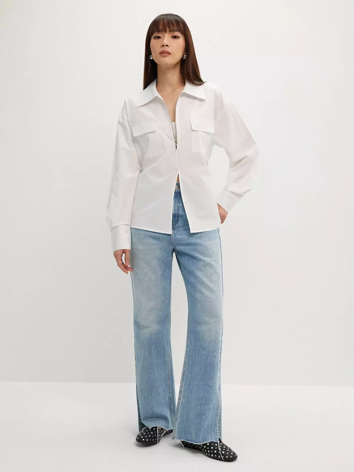 Bow-Tie Back Zipper Blouse - White