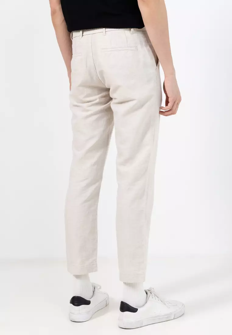 Slim Fit Cropped Linen-Cotton Trousers
