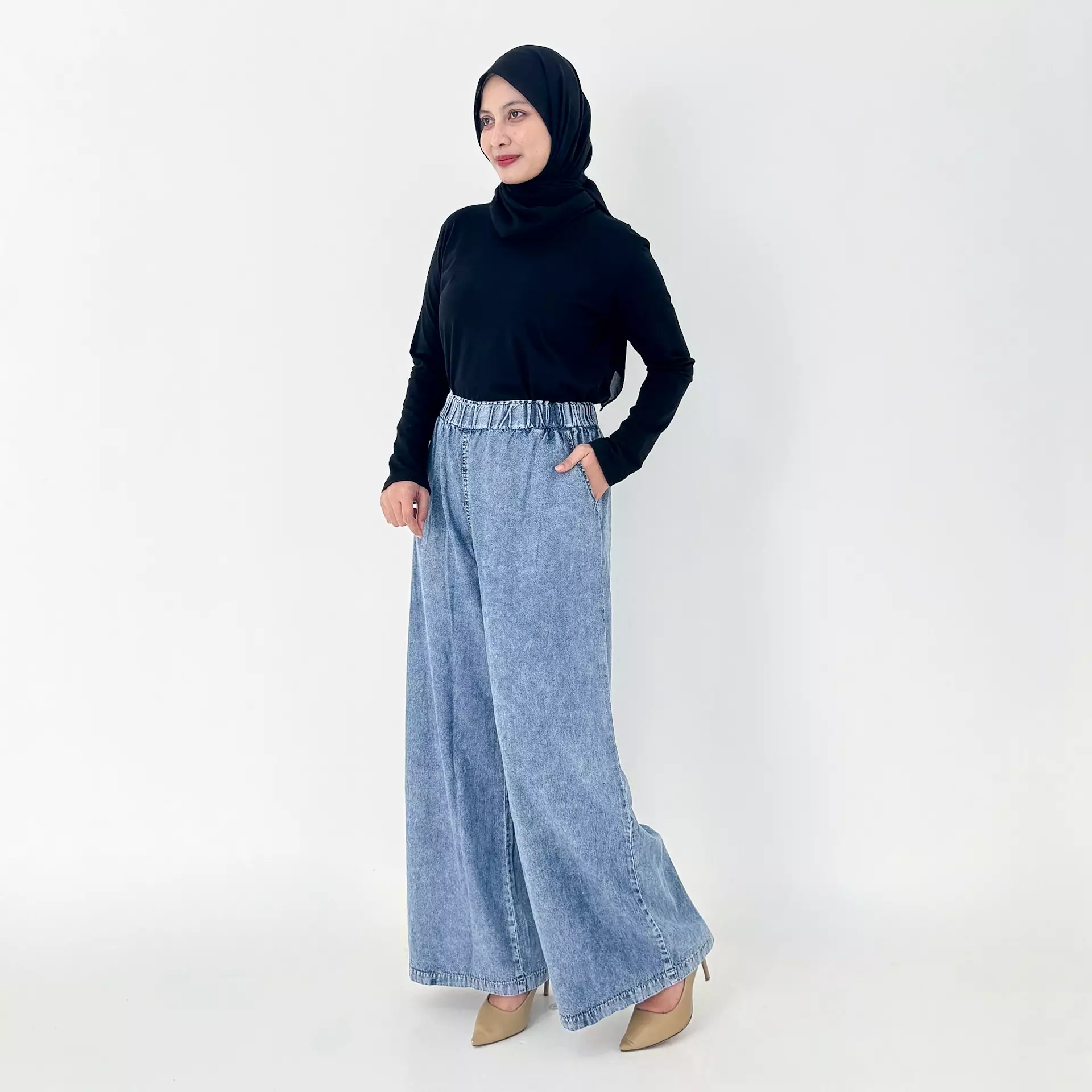 Alana Wide Leg Denim Pants | Celana Soft Jeans Wanita | Panjang 103-104 cm