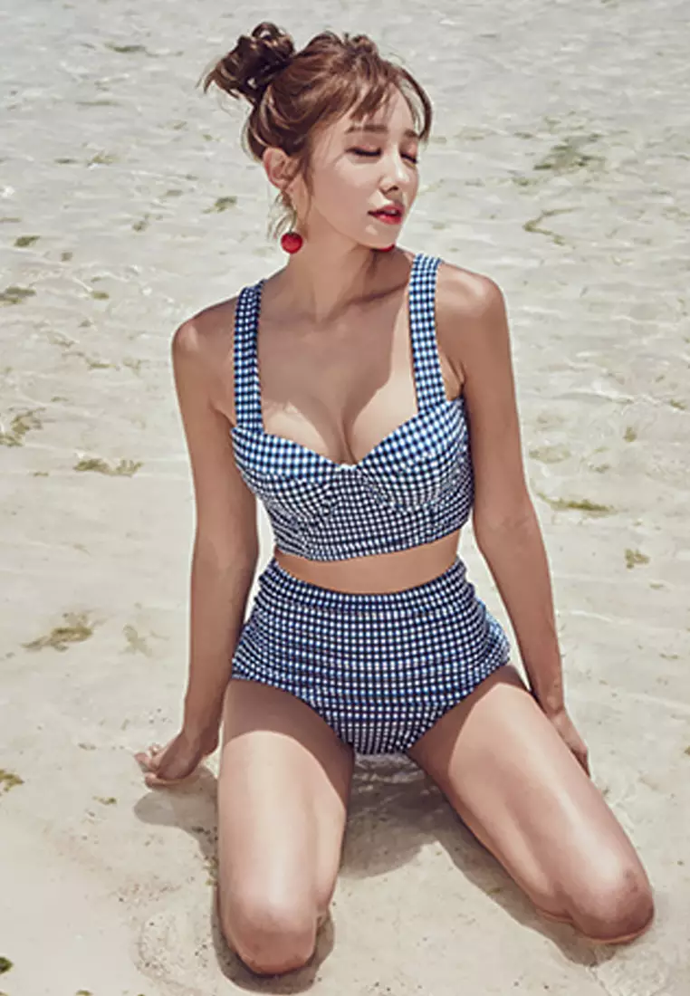Blue Checked Two-Piece Swimsuit CA060710