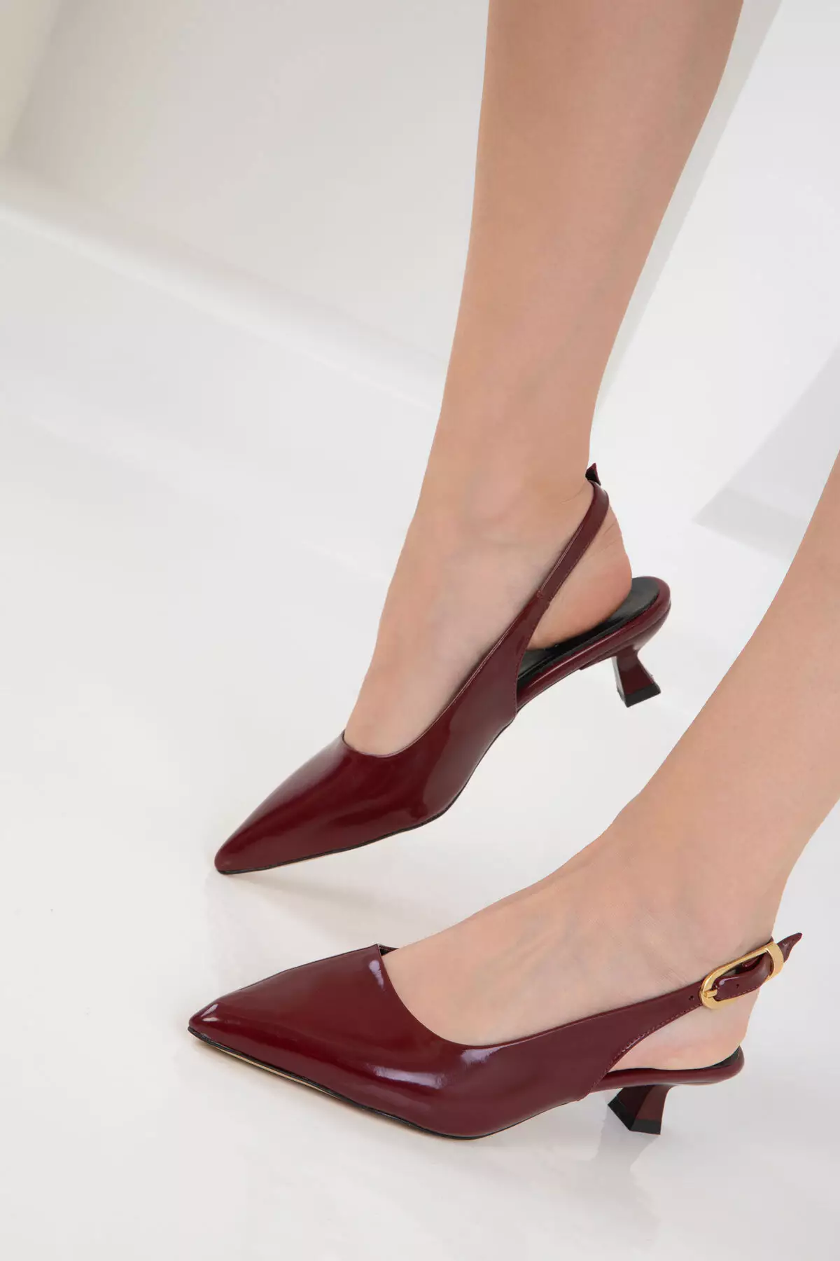 Claret Red Patent Leather Women's Classic Heeled Shoes 20618