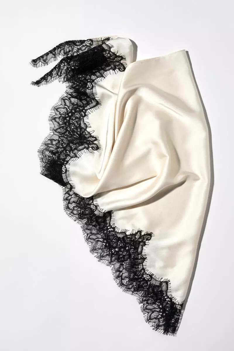 Lace-trimmed triangle scarf