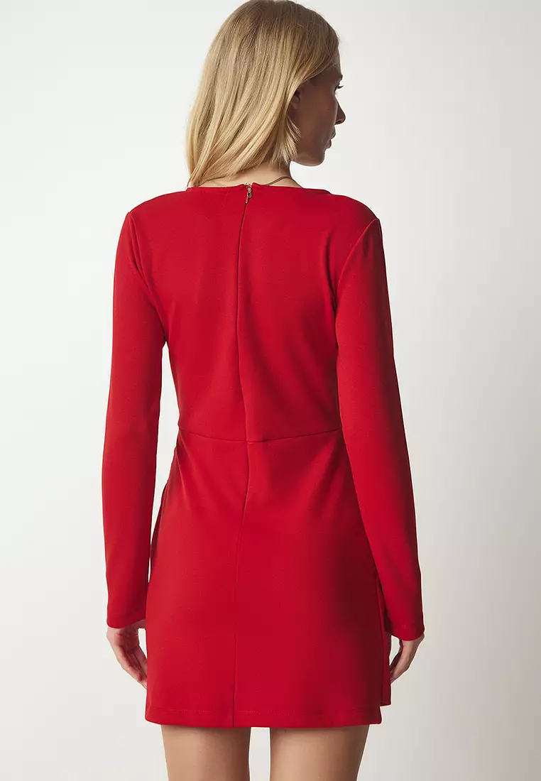 Woven Elegant Dress with Wrapped Collar