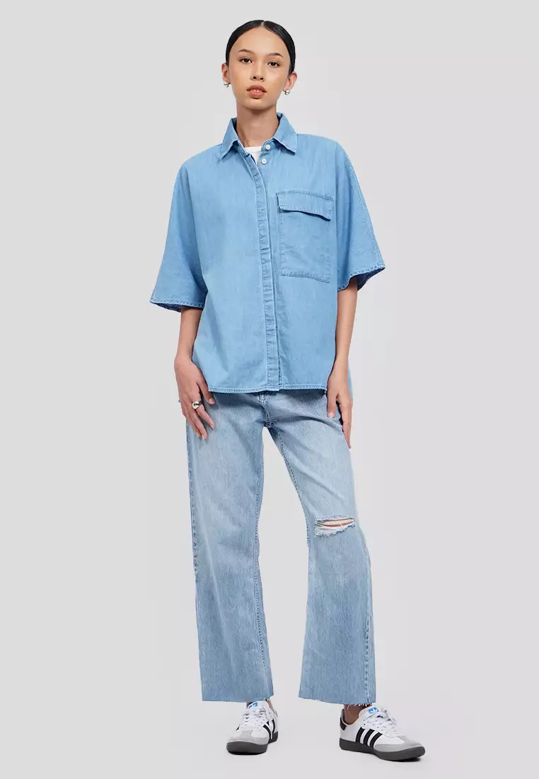 Tirajeans Oversized Denim Shirt 7-LSSXSEA225H122 Lt. Blue