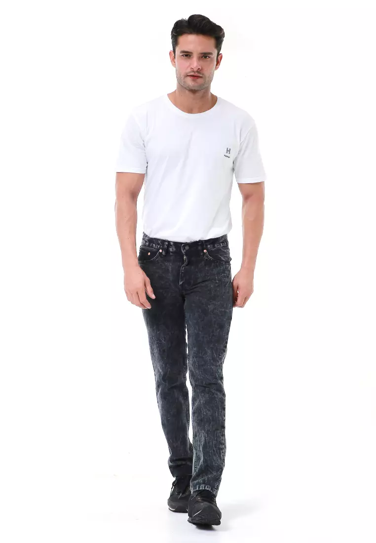 Nemanja Celana Jeans Panjang Pria Reguler Fit Casual Long Pants Material Denim ORIGINAL - Snow Black