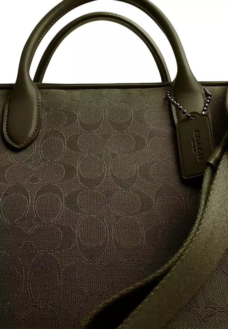 Theo Work Bag In Signature Jacquard - Olive Drab CAK97