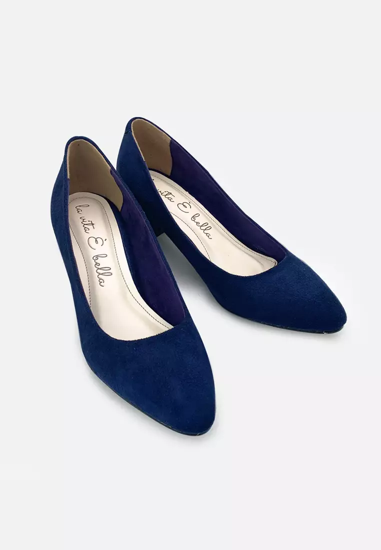 Blanche Pointed Toe Pumps Sepatu Block Heels Wanita