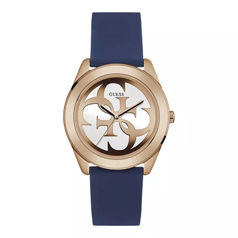 Guess G Twist Gold Dial Black Leather Strap Watch for Women - W0911L3