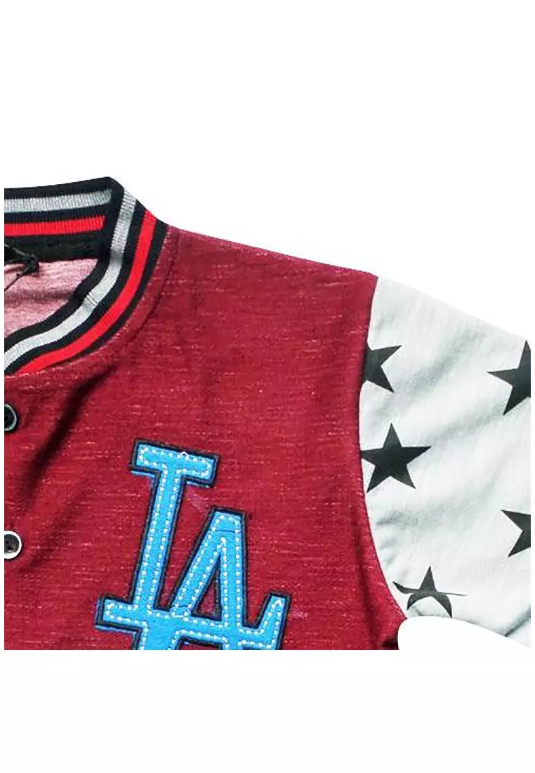 Wakakids Pakaian Bayi Anak Laki Laki Baju Atasan Jaket Varsity Motif LA Usia 6 Bulan Hingga 3 Tahun 2188 - Maroon