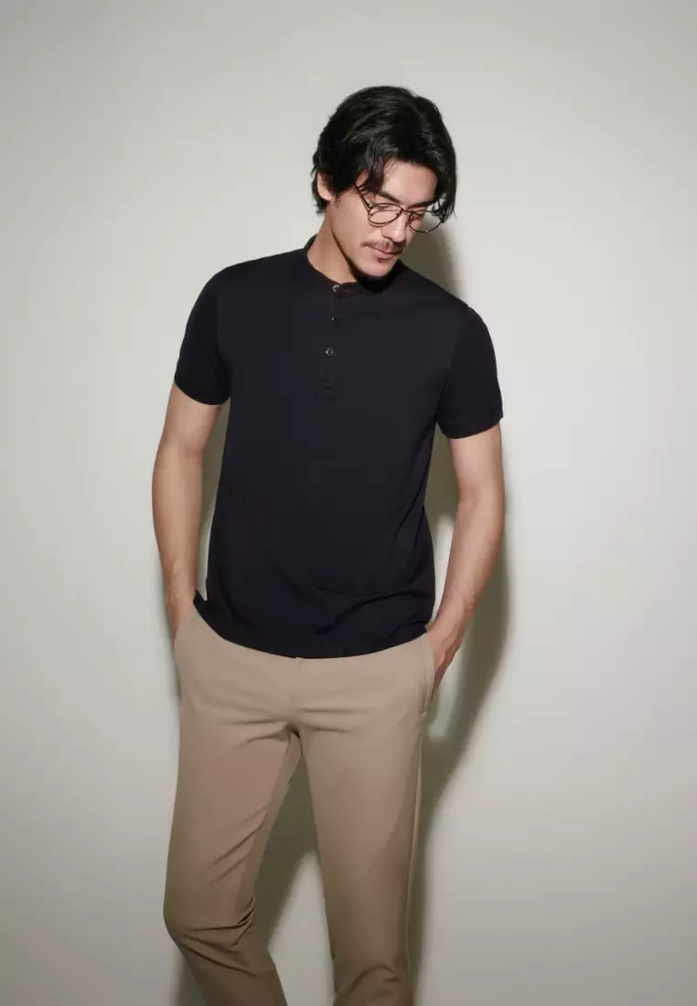 Non-Iron Pure Cotton Stand Collar Polo Tee