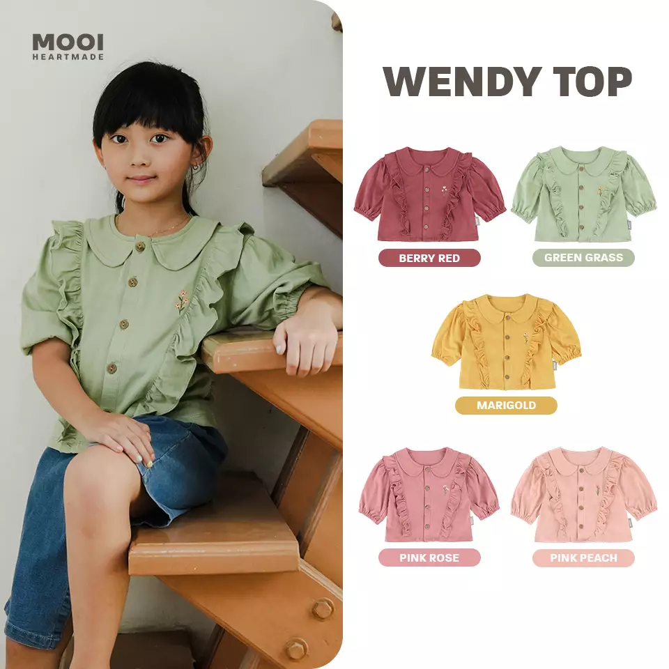 Mooi Atasan Anak Perempuan Wendy Top - Green Grass