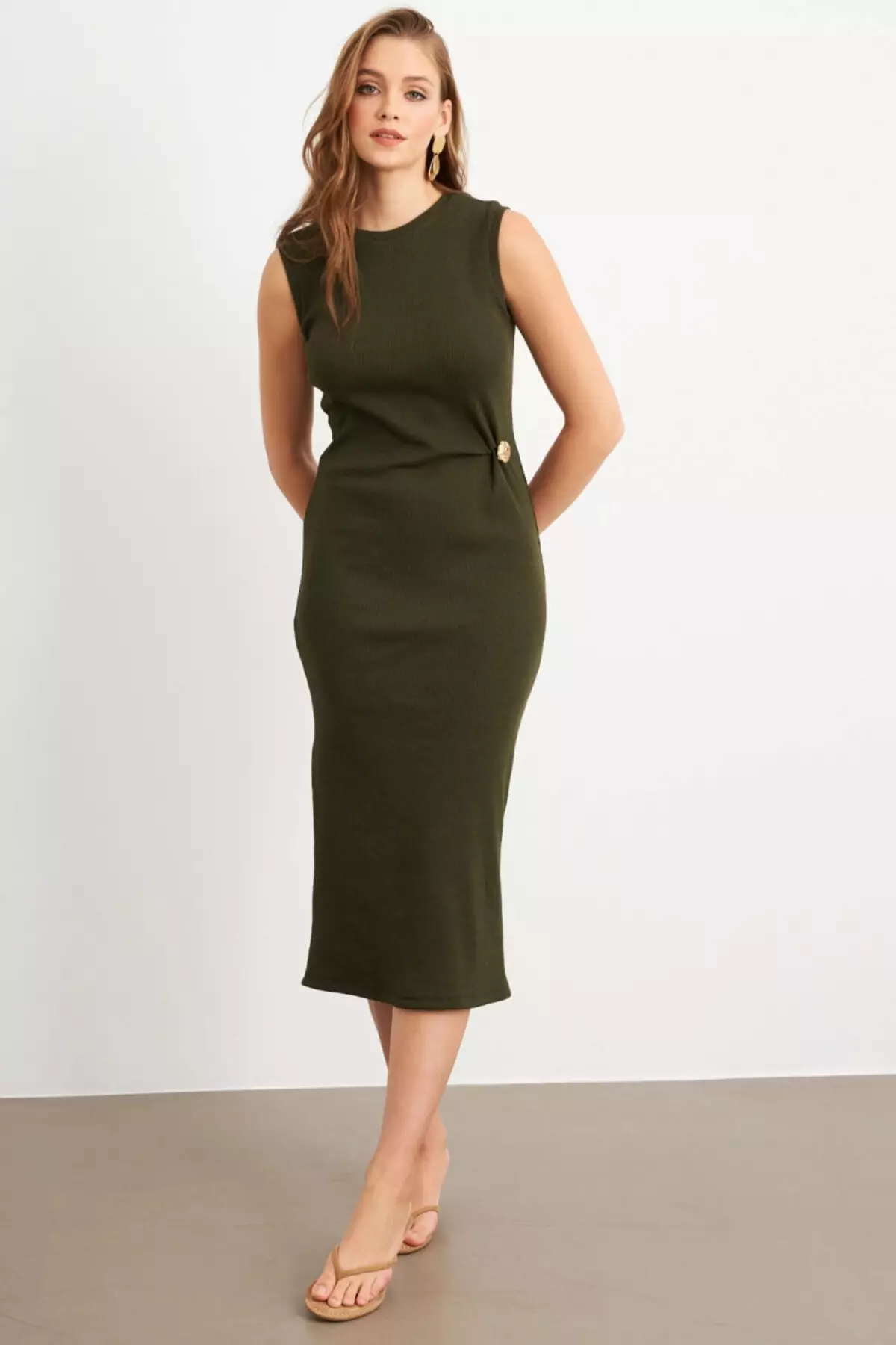 Button Detailed Midi Dress