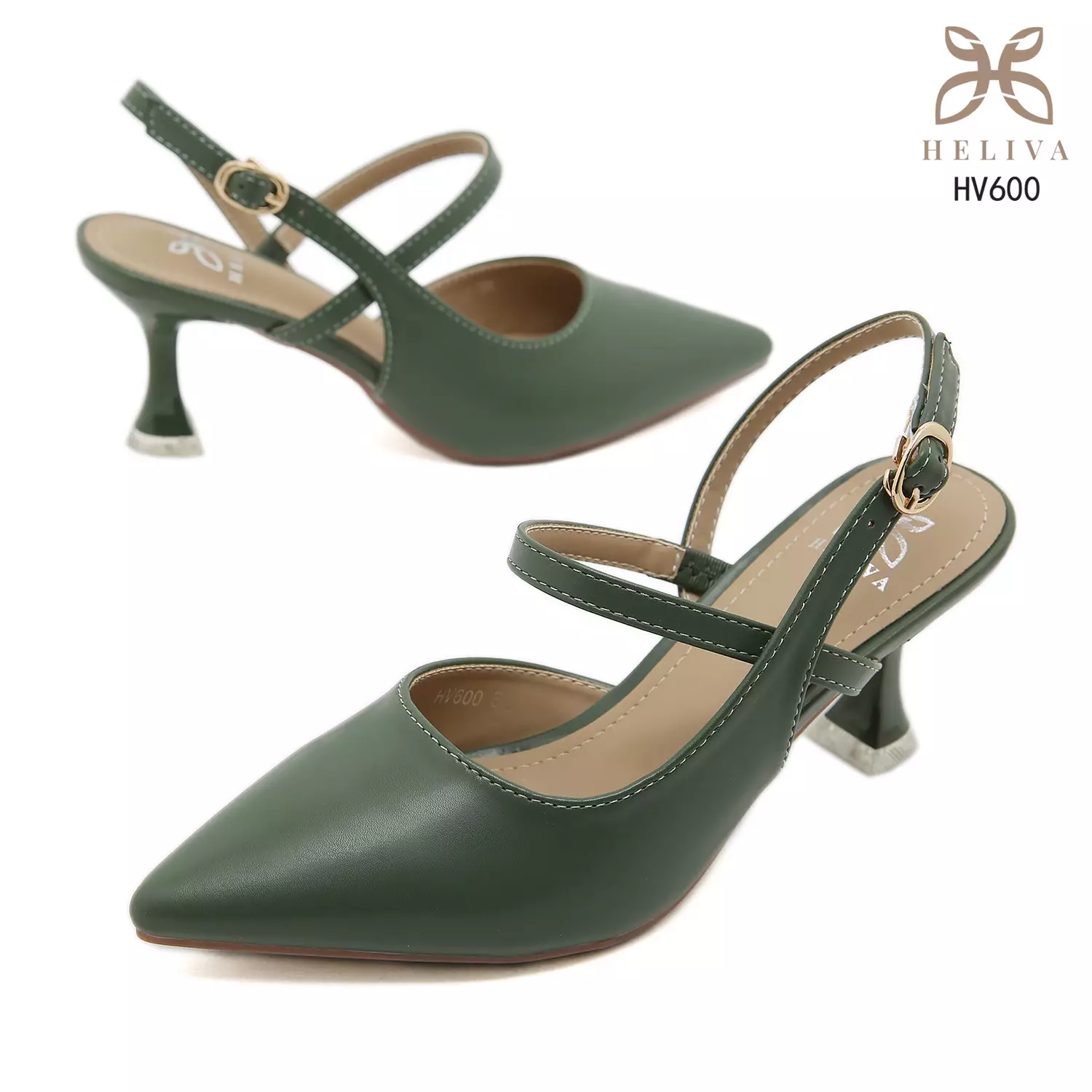 HELIVA VIVIANA 7cm Slingback Heels Graceful Ankle Strap & Pointed Toe Elegance HV600