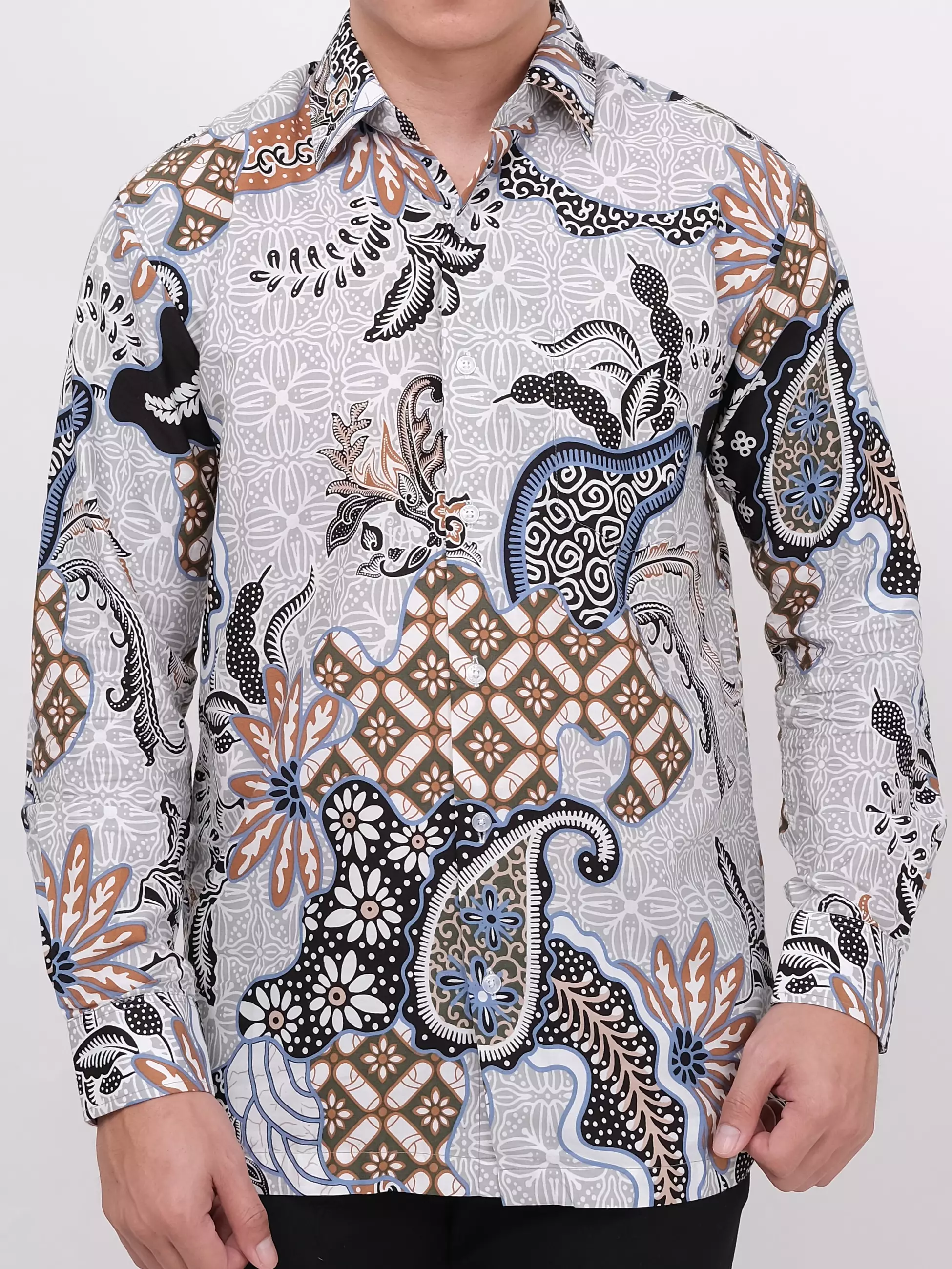 Kemeja Batik Lengan Panjang Abu Biru 16851