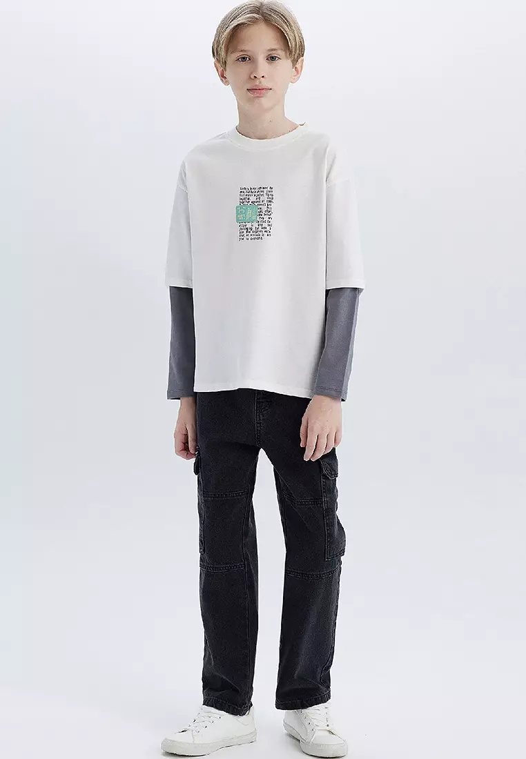 Oversize Wide Cut Crew Neck Long Sleeve T-Shirt