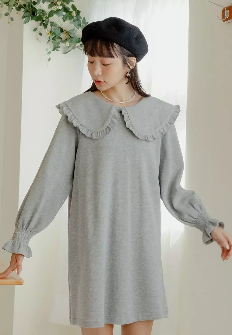 Wide Ruffle Collar Babydoll Dress with Flared Long Sleeves [DA9949]