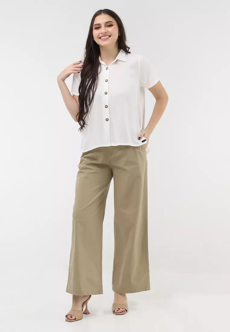 Woven Plain Rayon Short Sleeves Blouse