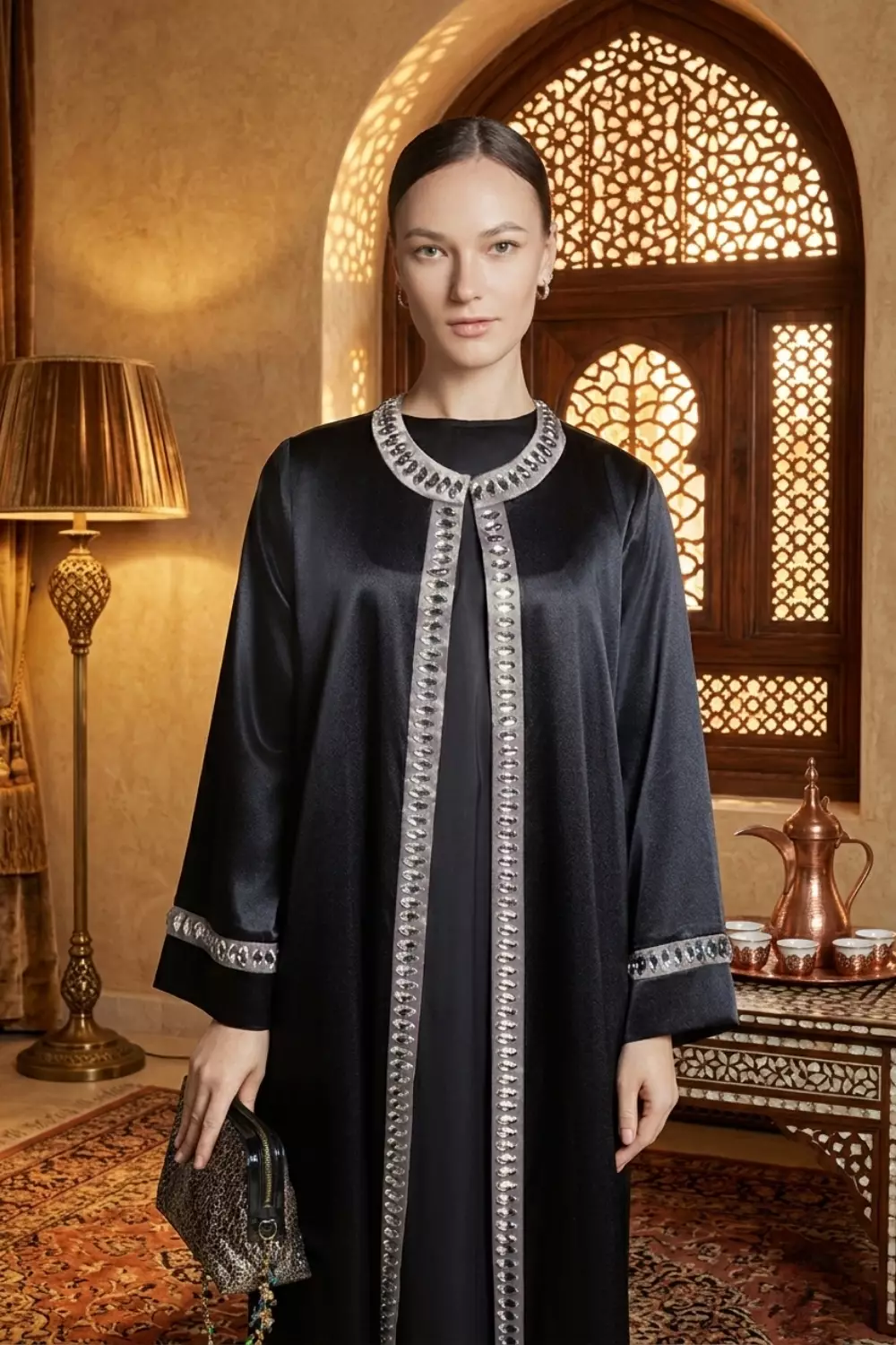 DEMURE&CO - Hafsa Prive’  Embellished Coat Dress Black