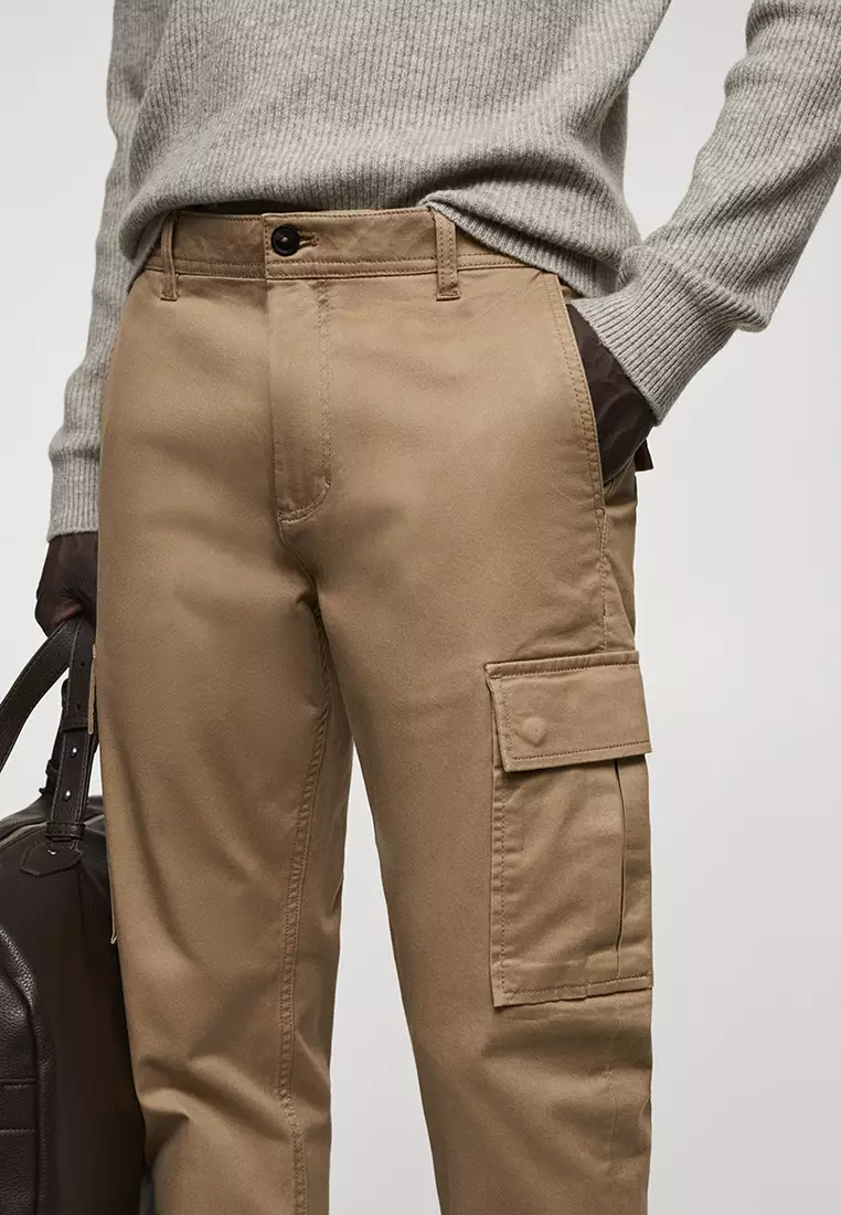 Mens khaki hot sale cargo trousers