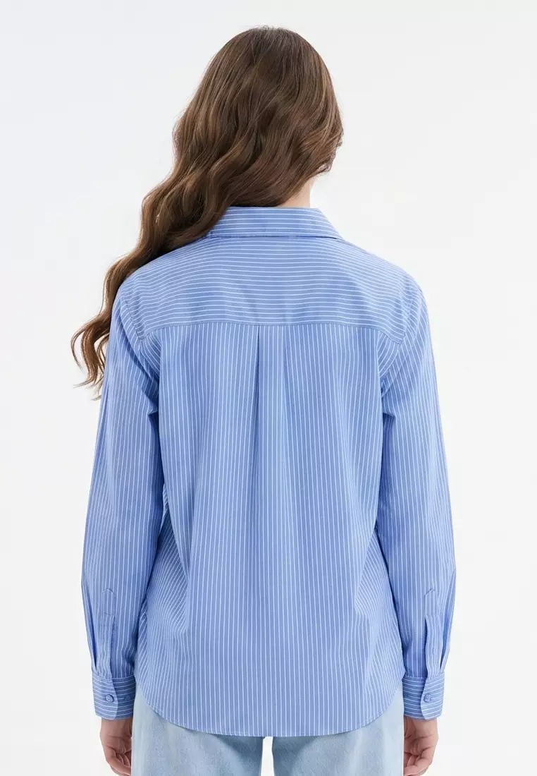Woven Printed Soft Linen Long Sleeves Collared Blouse