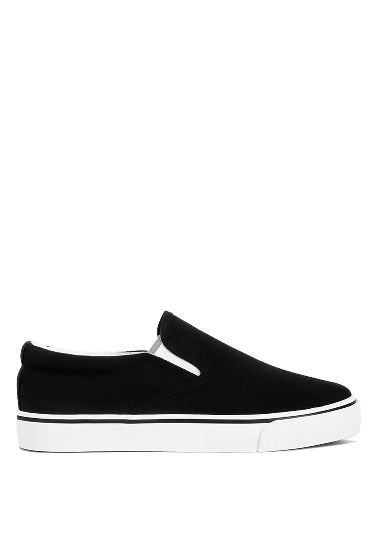 Black canvas hot sale slip on sneakers
