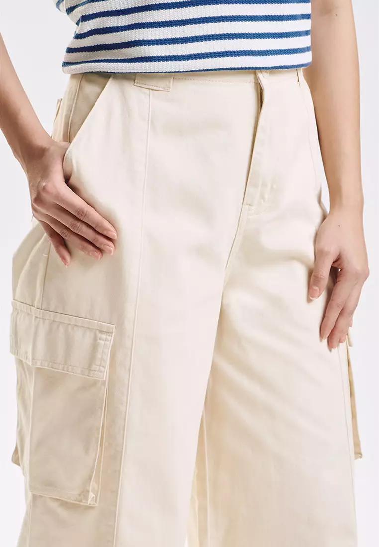 Wide Fit Cargo Pants with Pintuck Detail