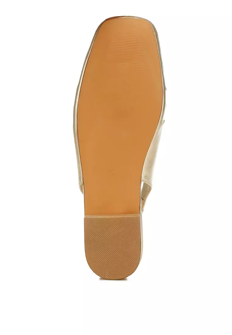 Metallic Square Toe Flat Slingbacks in Gold
