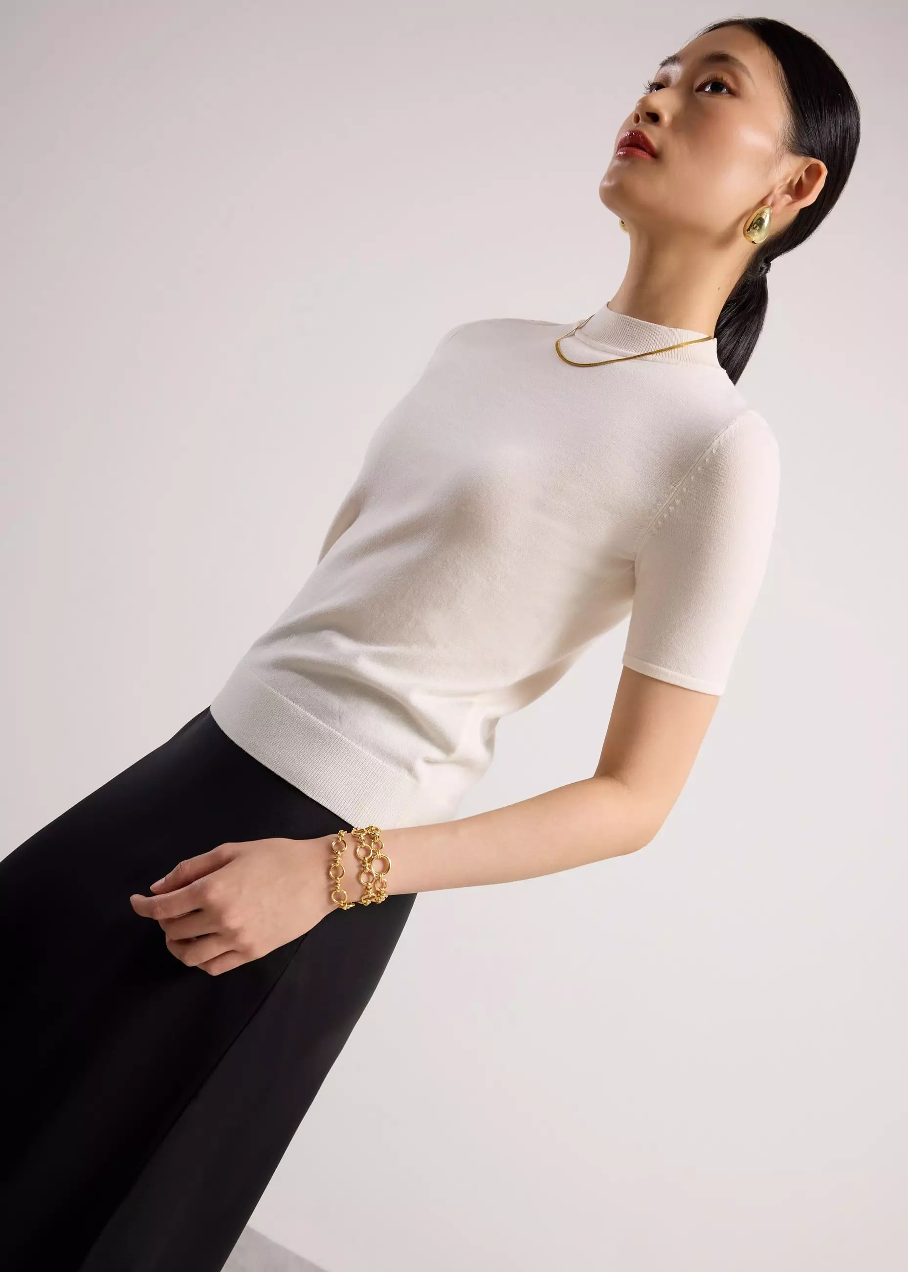 Atasan Wanita - Noorie Lyocell Mock Neck Fitted Top