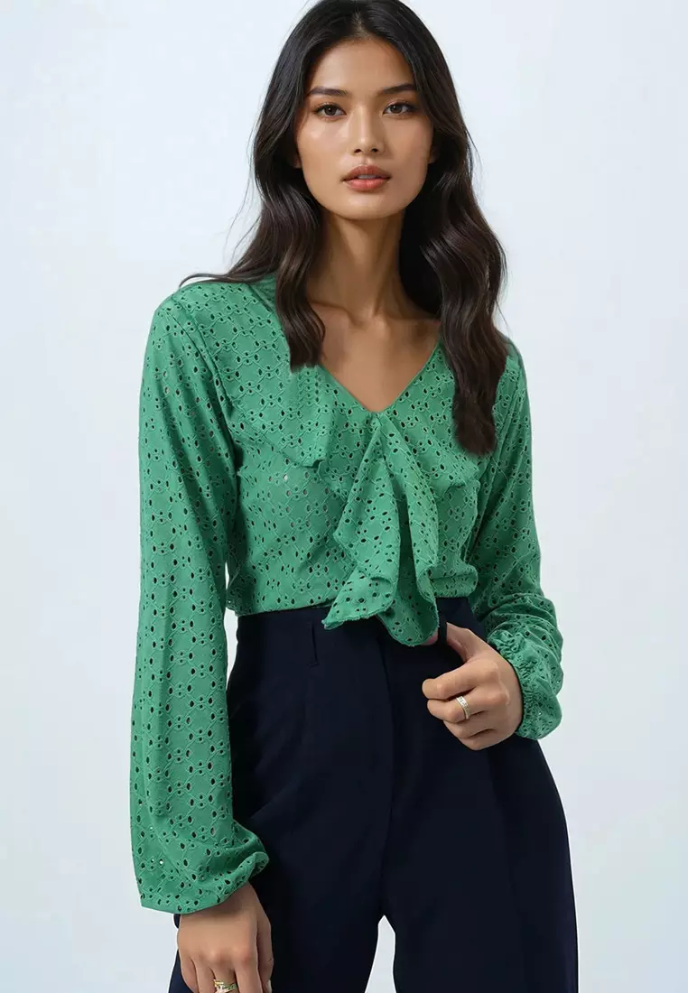 V-Neck Ruffle Front Blouse