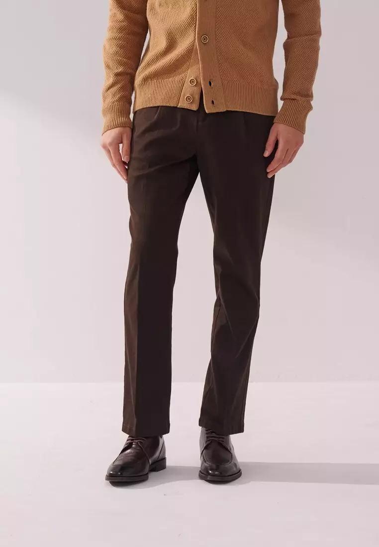 Dark Brown Regular-Fit Stretch Casual Pants