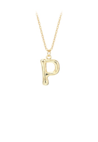 Glamorousky silver 925 Sterling Silver Plated Gold Fashion Simple Alphabet P Pendant with Necklace 0588DAC6571B31GS_1