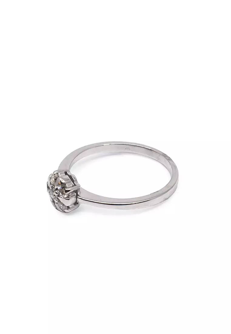 14K Italian Made White Gold Lady Ring with Diamonds