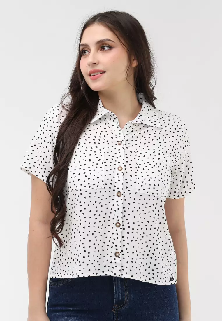 Woven Printed Rayon Short Sleeves Blouse