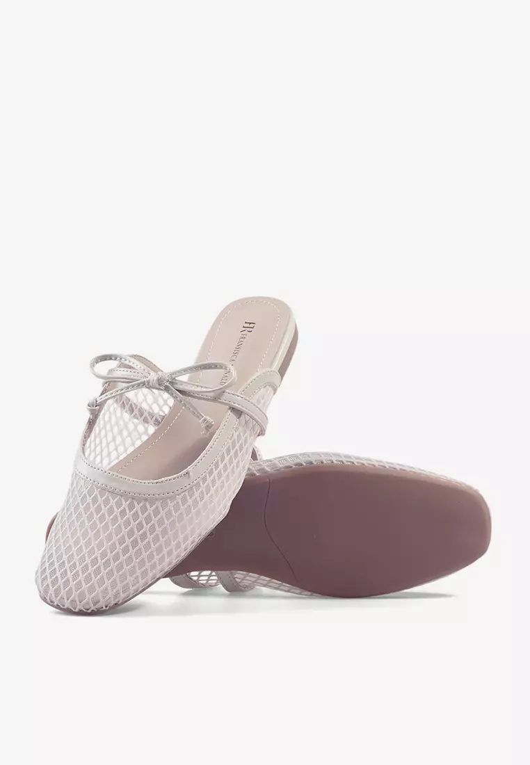 Flatshoes Mules Jaring Transparan Ringan L.Kalea Cream