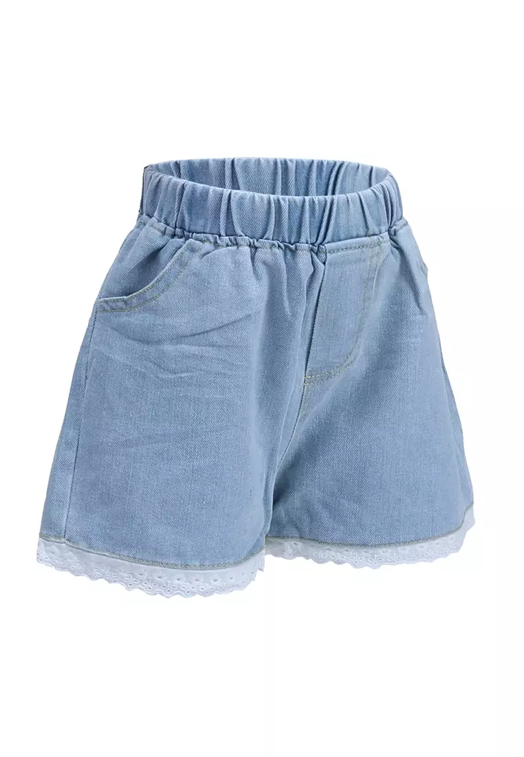 Milly Celana Pendek Anak Perempuan Desain Renda Kids Short Pants Material Denim ORIGINAL - Blue