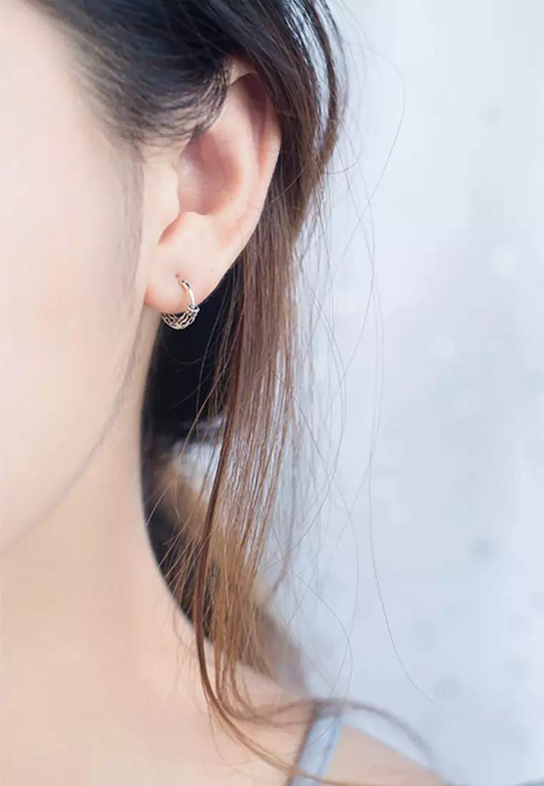 925 Marcasite Silver Vintage Pattern Hoop Earrings JW AR-E6165