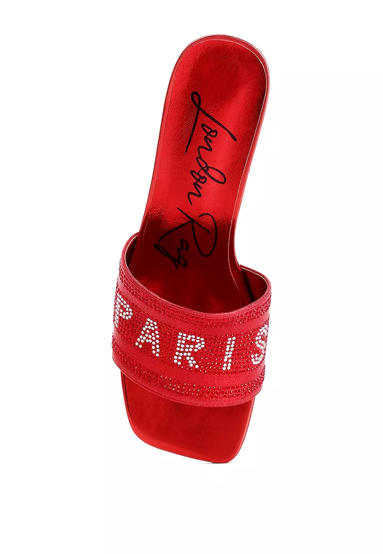 Red Rhinestone Embellished Paris Sandals
