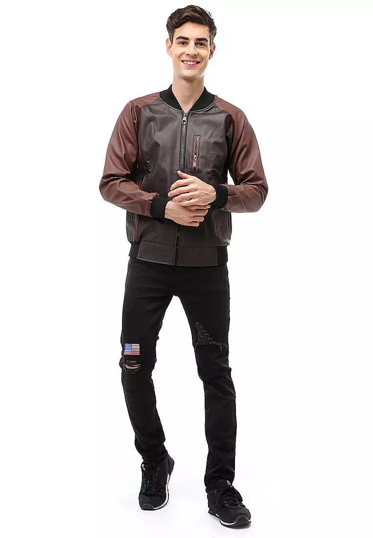 Halbert Outerwear Jaket Bomber Kulit Pria Staylish Material Leather ORIGINAL - Black Brown