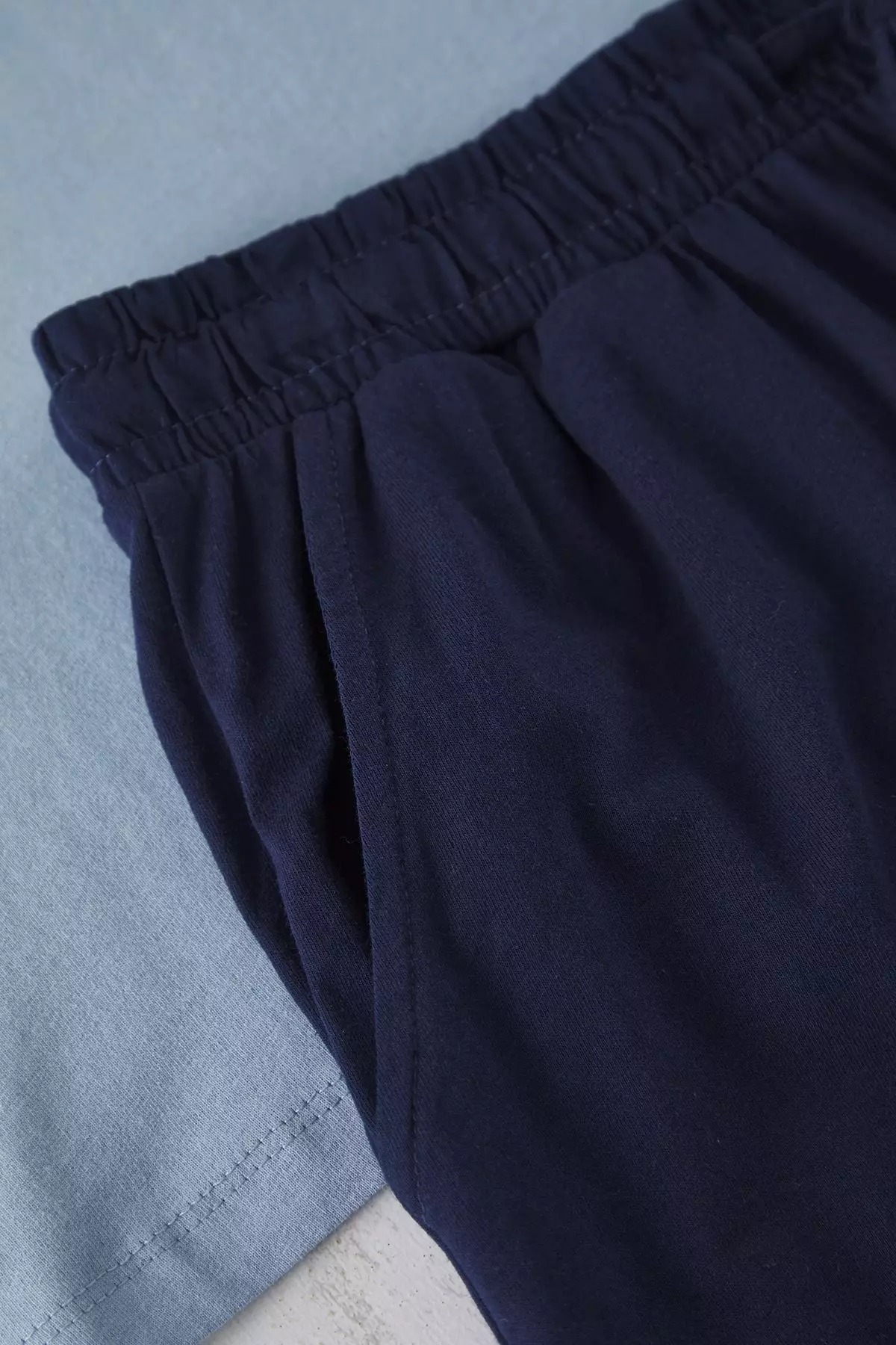 Indigo - Navy Blue Regular Fit 100% Cotton Knitted Shorts Pajama Set TMNSS25PT00033