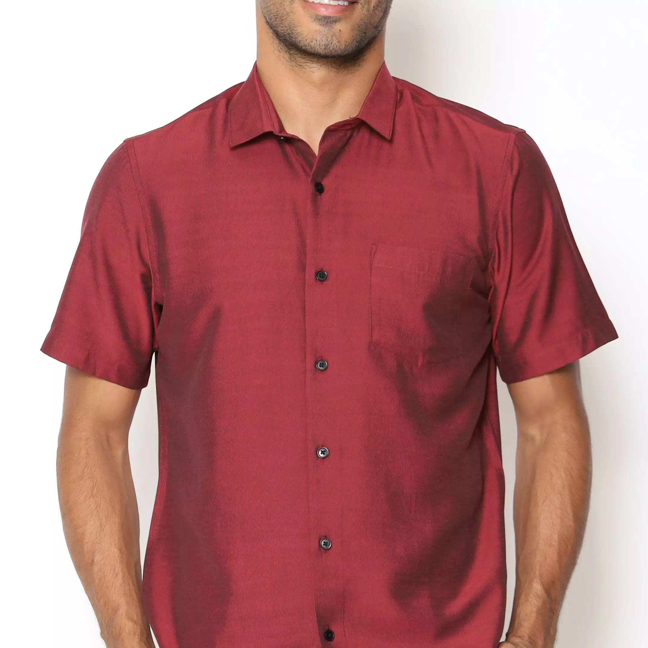 MAGINOT Kemeja Pria Basic Stripe Pendek MAROON