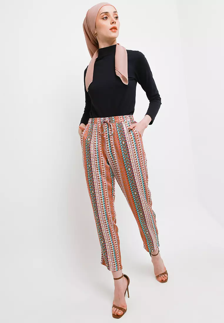 MFMW Bittner Celana Panjang Maroon Motif Etnik Modern