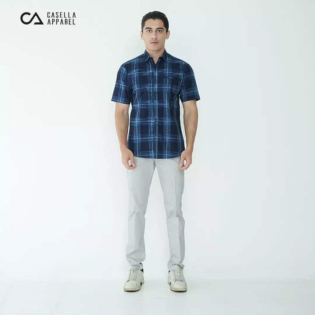 Casella Kemeja Chicago Pria Lengan Pendek Exclusive Motif Kotak 2339 Dark Navy