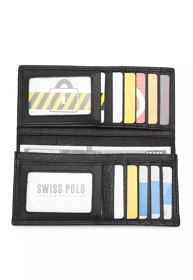 Genuine Leather RFID Long Wallet - Black