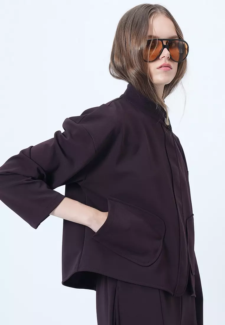 Buttoned Collar Poncho Jacket