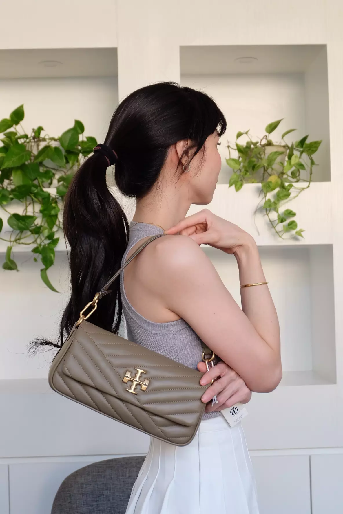 Small Kira Chevron Flap Shoulder Bag Sand