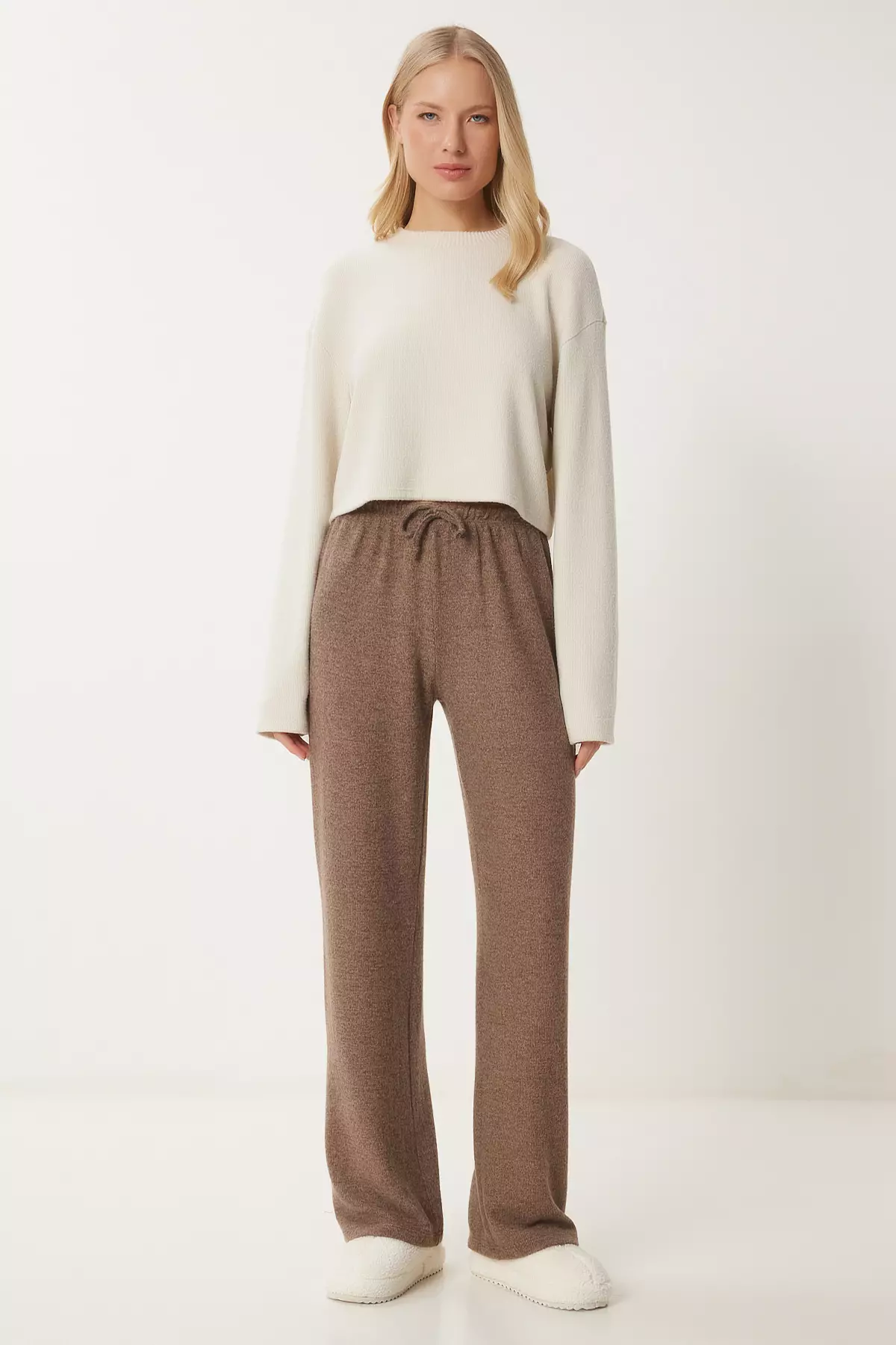 Brown Soft Women'S Knitted Trousers - Ub00295